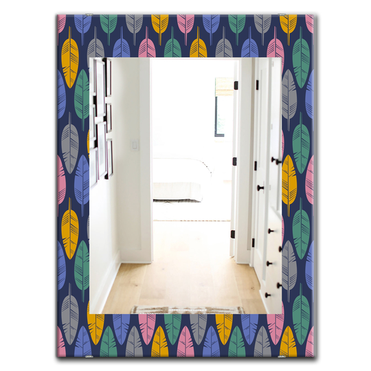 Designart 35.4-in x 23.6-in Blue Pattern of Multicoloured Feathers Bohemian and Eclectic Mirror