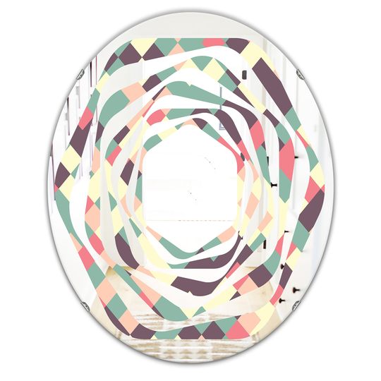 Designart 31.5-in Retro Square Design IV Modern Oval Wall Mirror in Multi-Colour