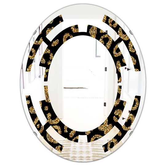 Designart 31.5-in x 23.7-in Golden Leopard Fur Modern/Oval Wall Mirror