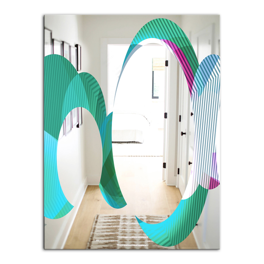 Designart Circular Lacuna 15 Rectangular 35.4-in L x 23.6-in W Polished Mid-Century Blue Wall Mounted Mirror