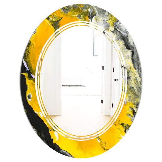Designart Canada 31.5-in L x 23.7-in W Oval Yellow and Black Marble Polished Wall Mirror