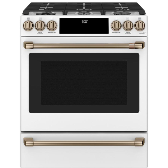 Cafe Deep recessed 6-Burner Self-cleaning and steam cleaning Convection Single Oven Dual Fuel Range (Matte Black) (; Actual: 29.87-in)
