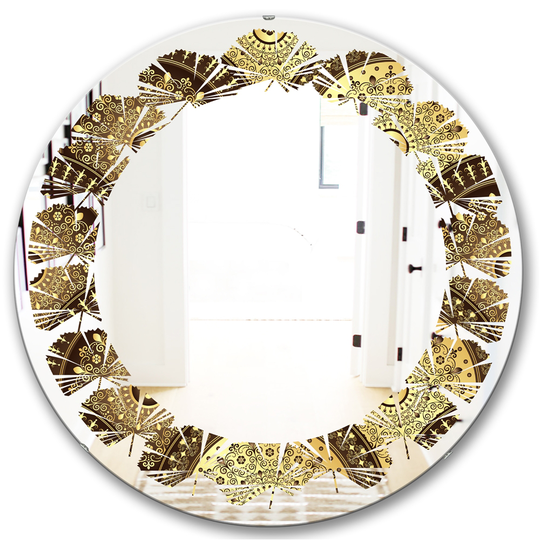 Designart 24-in Golden Circular Pattern I Modern Round Wall Mirror in Multi-Colour