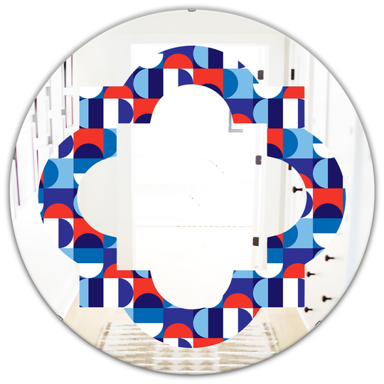 Designart Blue/Red and White Polka Dots Modern Round Wall Mirror