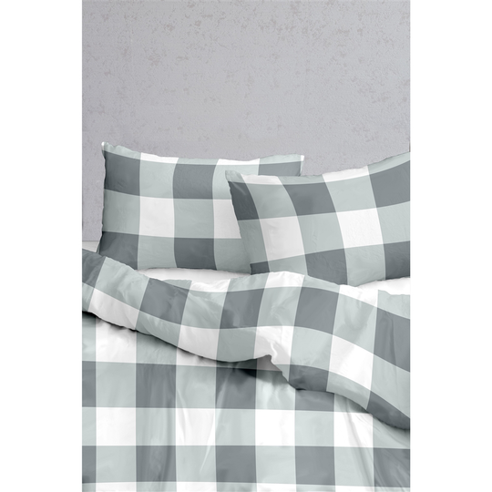 Myne Grey and White Plaid Cotton Sateen Antibacterial King/California King Duvet Cover Set - 3-Piece