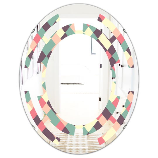 Designart 31.5-in x 23.7-in Retro Square Design IV Modern Oval Wall Mirror in Multi-Colour