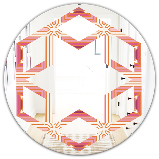 Designart 24-in Pink Round Retro Geometrical Abstract Minimal Pattern XI Polished Wall Mirror