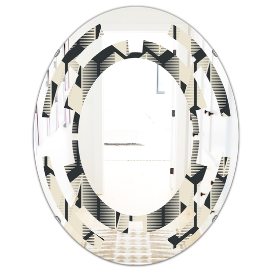 Designart Black 31.5-in L x 23.7-in W Oval Abstract Retro Triangular Geometrics Modern Polished Wall Mirror