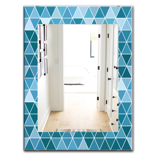 Designart Canada 35.4-in L x 23.6-in W Rectangle Blue Triangles Polished Wall Mirror