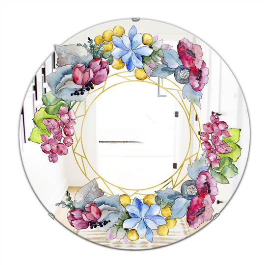 Designart Efflorescent Gold Abundance 2 Round 24-in L x 24-in W Polished Country Purple Wall Mounted Mirror