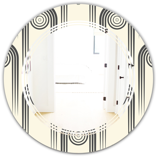Designart Grey 24-in Round Retro Curved Minimal Geometric Ornament II Polished Wall Mirror