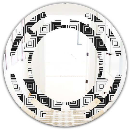 Designart 24-in x 24-in Black Monochrome Geometric Pattern XI Modern Round Mirror