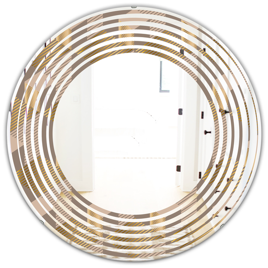 Designart Round 24-in Brown Retro Square Design V Polished Wall Mirror