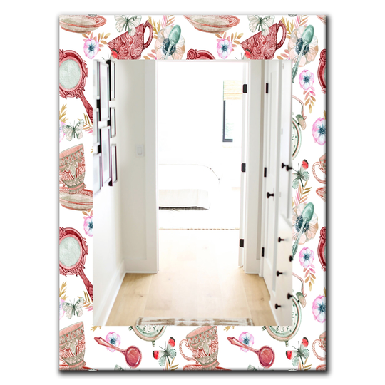 Designart 35.4-in x 23.6-in White Watercolour Tea Pattern Modern Mirror