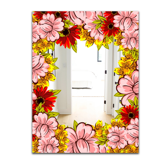 Designart Garland Vivid 1 Rectangular 35.4-in L x 23.6-in W Polished Farmhouse Pink Wall Mounted Mirror