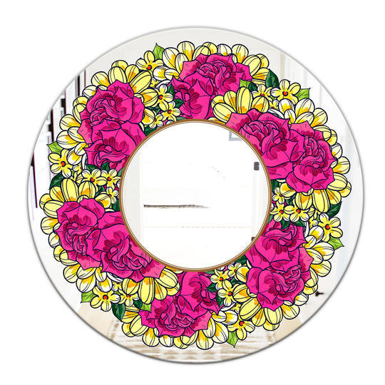Designart Flowers Round 24-in L x 24-in W Polished Country Purple/Yellow Wall Mounted Mirror