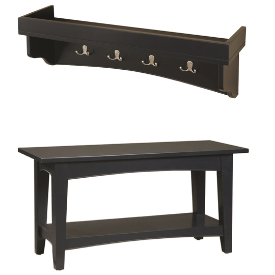 Alaterre Shaker Cottage Charcoal Grey 4-Hook Hook Rack with Tray Shelf and Bench