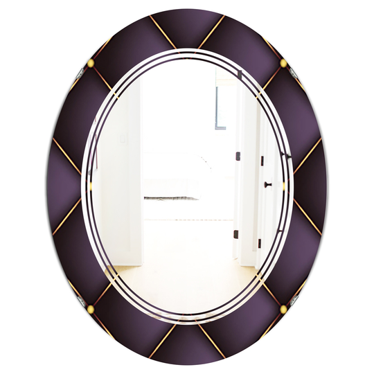 Designart Quilted Pattern Modern Oval Wall Mirror in Purple
