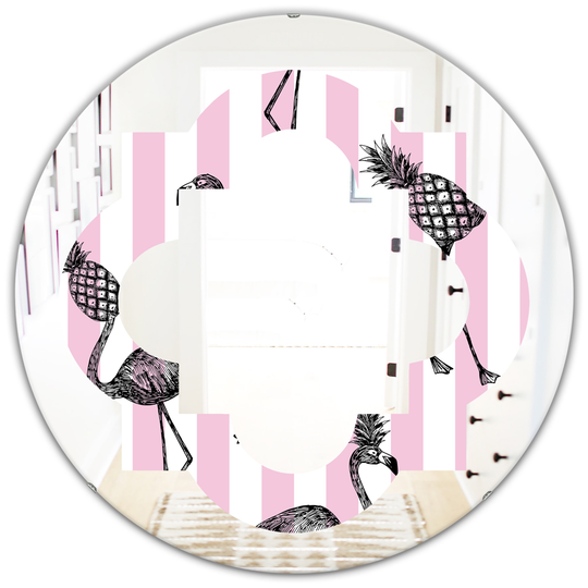 Designart 24-in Round Flamingo on Pink Polished Wall Mirror