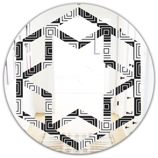 Designart 24-in x 24-in Monochrome Geometric Pattern XI Modern Round Mirror in Black
