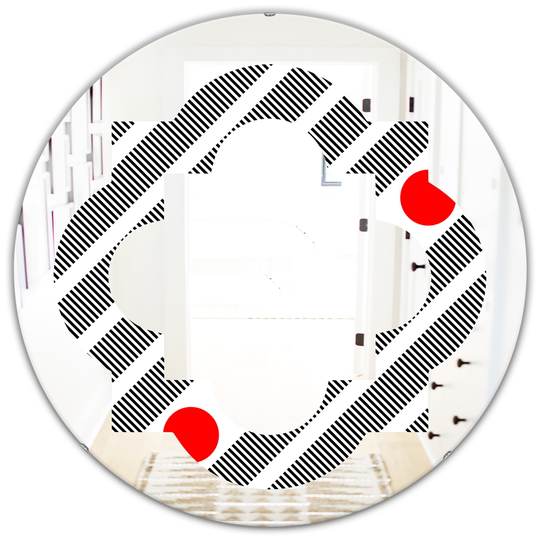 Designart 24-in Round Black Retro Geometrical Abstract Minimal Pattern XI Polished Wall Mirror