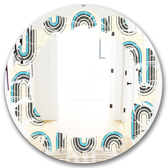 Designart Grey Round 24-in Retro Geometrical Abstract Minimal Pattern IV Polished Wall Mirror