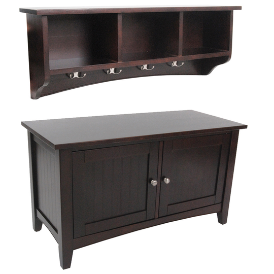 Alaterre Shaker Cottage Espresso 4-Hook Hook Rack with Storage and Cabinet Bench