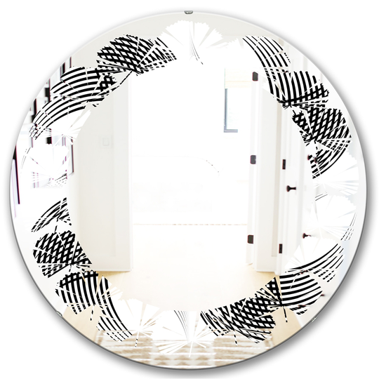 Designart Round Black 24-in Monochrome Geometric Pattern IX Polished Wall Mirror