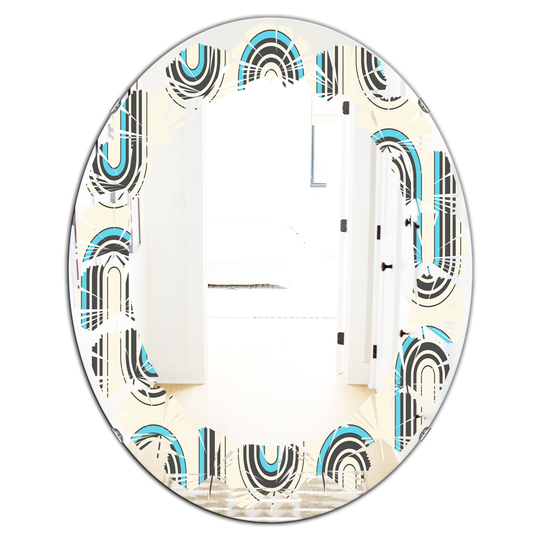 Designart Grey 31.5-in L x 23.7-in W Oval Retro Geometrical Abstract Minimal Pattern IV Polished Wall Mirror