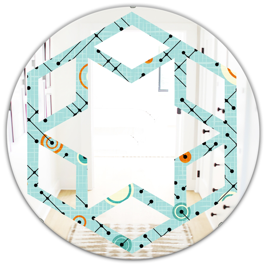 Designart Blue 24-in Round Retro Abstract Design XIV Polished Wall Mirror