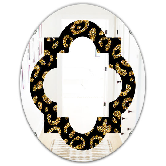 Designart 31.5-in x 23.7-in Leopard Fur Modern Oval Wall Mirror in Gold