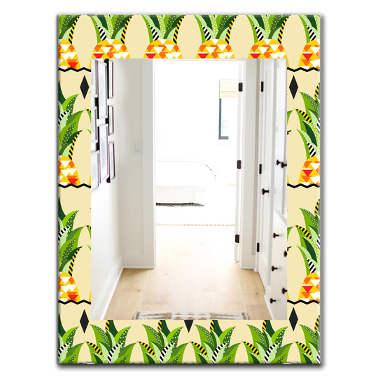 Designart Canada 35.4-in L x 23.6-in W Rectangle Green and Yellow Tropical Mood Foliage Polished Wall Mirror