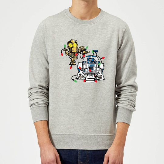 Star Wars Tangled Fairy Lights Droids Grey Christmas Jumper - S