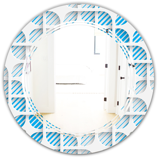 Designart 24-in Round 3D White and Blue Pattern II Modern Polished Wall Mirror
