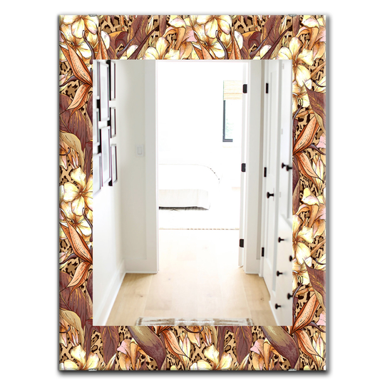 Designart 35.4-in x 23.6-in Brown Pattern with Exotic Flowers Bohemian and Eclectic Mirror