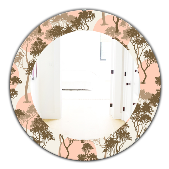 Designart Canada 24-in L x 24-in W Round Trees Under The Full Moon In Forest Polished Wall Mirror