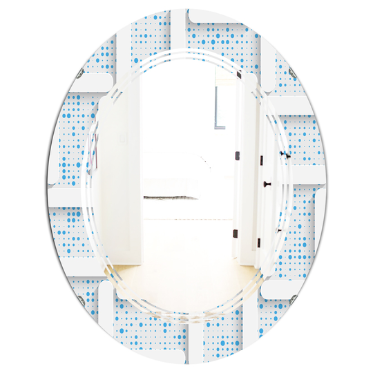 Designart Oval 31.5-in L x 23.7-in W 3D Light Blue and White Pattern I Polished Wall Mirror