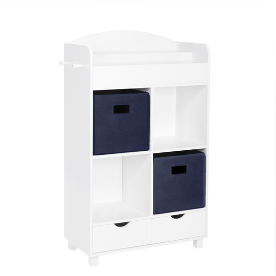 RiverRidge Home Book Nook Kids Cubby Storage Cabinet with Bookrack - 23.5-in x 39.75-in - White/2 Navy Bins