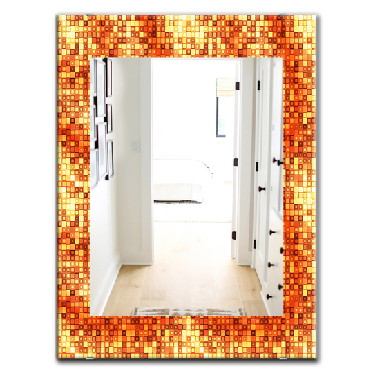 Designart 35.4-in x 23.6-in Red/Gold Square Abstract Bohemian and Eclectic Mirror