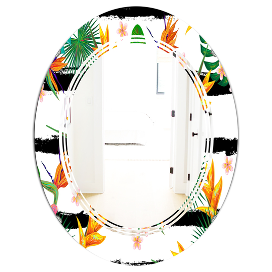 Designart 31.5-in Retro Tropical Leaves II Modern Oval Wall Mirror in Multi-Colour