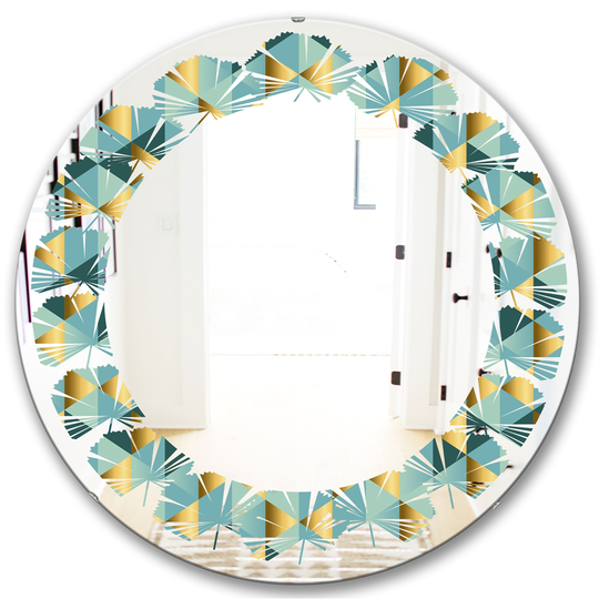 Designart Gold/Blue Dynamics V Modern Round Wall Mirror