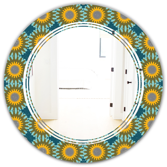Designart Yellow 24-in Round Retro Circular Pattern I Polished Wall Mirror