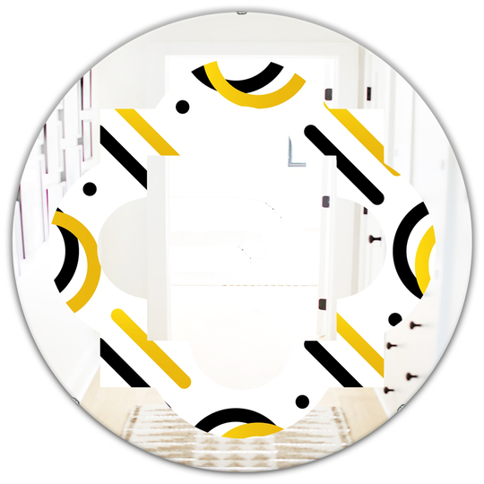 Designart 24-in x 24-in Trendy Black and Gold Triangular Pattern I Modern Round Wall Mirror