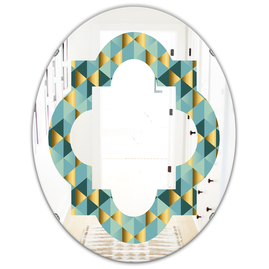 Designart 31.5-in x 23.7-in Gold and Blue Dynamics V Modern Oval Wall Mirror