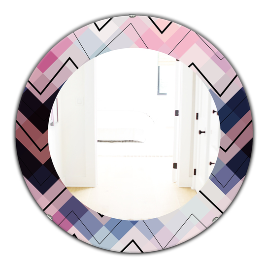 Designart Canada 24-in L x 24-in W Round Blue and Pink Geometric Chevron Polished Wall Mirror