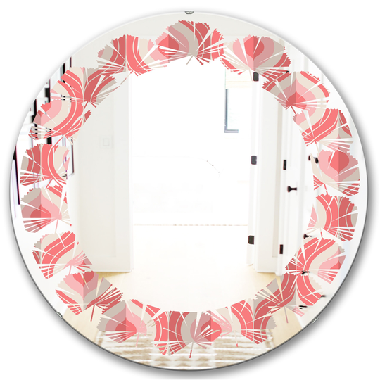 Designart Retro Drop Design I Modern Round Wall Mirror in Pink