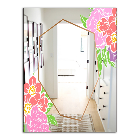 Designart Efflorescent Gold Simple 3 Rectangular 35.4-in L x 23.6-in W Polished Country Pink Wall Mounted Mirror