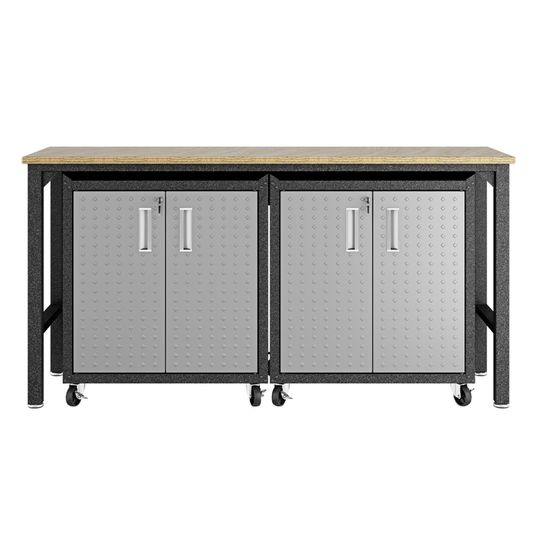 Manhattan Comfort Fortress 3-Piece Mobile Garage Cabinet and Worktable 1.0 - 72.4-in x 37.6-in - Grey