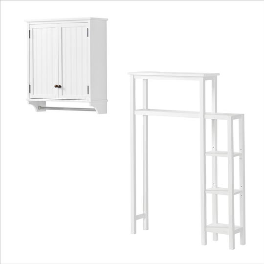 Alaterre Dover 35-in W x 49-in H x 9-in D White Pine Over the Toilet Etagere with Side Shelf and Wall Cabinet with Towel Rod