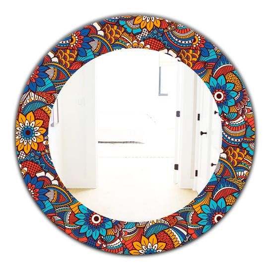 Designart 24-in x 24-in Blue Hand Drawn Pattern with Floral Elements Mirror